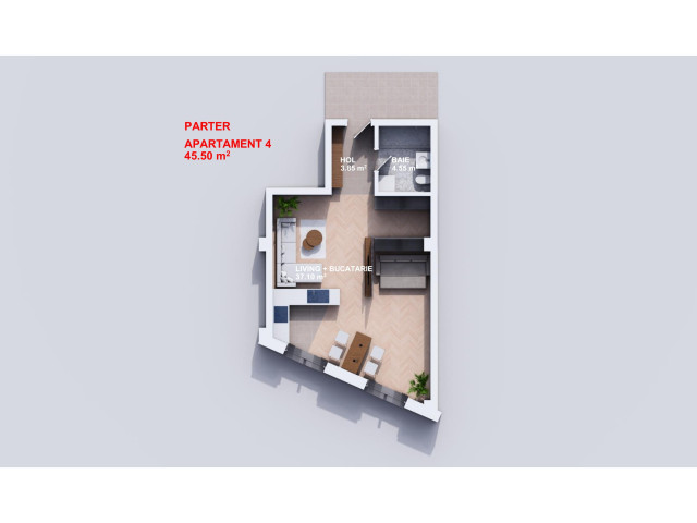Apartament nou, o camera,   ,  45 mp , Visani, de vanzare,  (TLT Visan) 160101