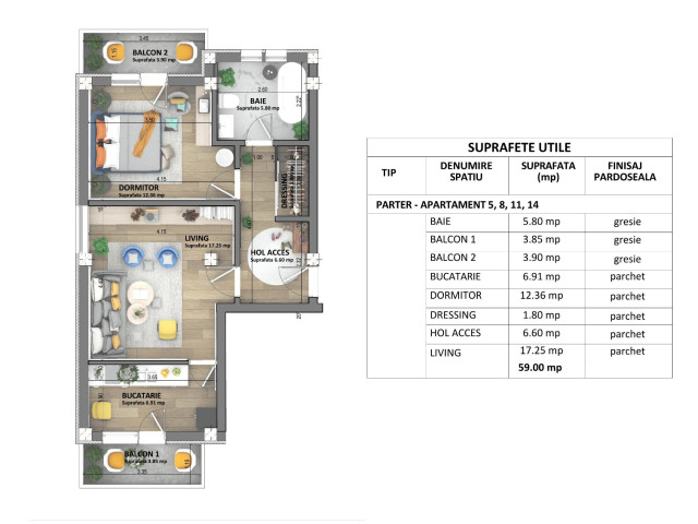 Apartament nou, 2 camere,  semidecomandat ,  59 mp , Visani, de vanzare,  (Profi Visan) 161771