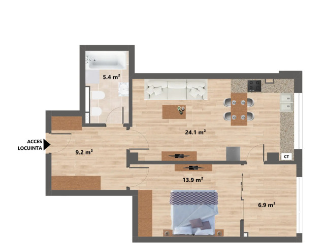 2 camere,  semidecomandat ,  60 mp , de vanzare apartament nou in zona CUG,  (1.5km de la Al. T. Neculai) 158078