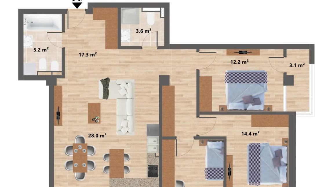 Oferta 4 camere, semidecomandat, 105 mp , de vanzare apartament nou in zona Valea Adanca,  CUG imagine 2