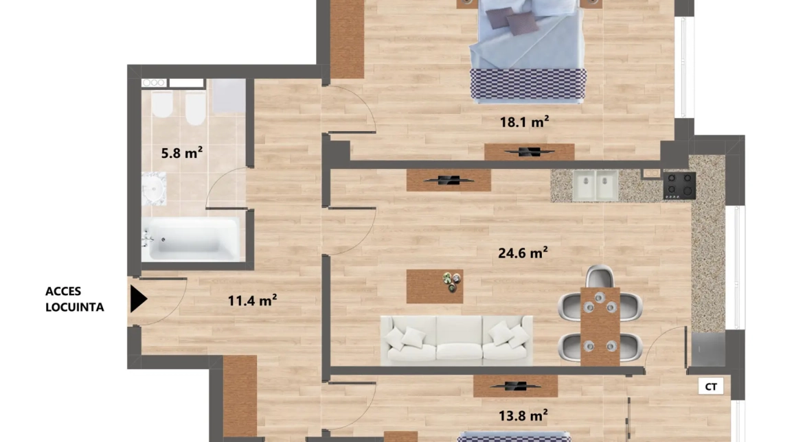 Oferta Apartament nou, 3 camere, semidecomandat, 83 mp , CUG, de vanzare,  1.5 km de la Al. T. Neculai imagine 1