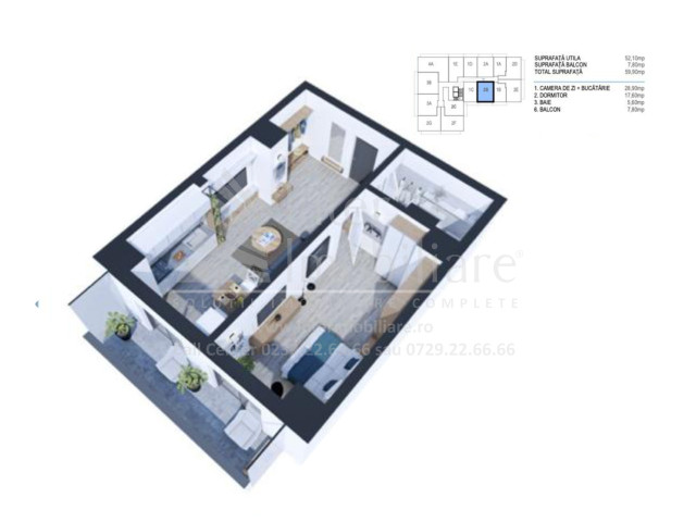 2 camere,  decomandat ,  59 mp , de vanzare apartament nou in zona CUG,  (Rond Vechi-BRD) 153453