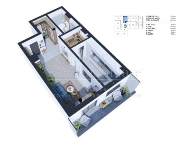 Nicolina apartament nou  62 mp , o camera,  decomandat , de vanzare,  (Rond Vechi-BRD) 153209
